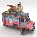 Pink Utility Vehicle Featuring Giant Ice Cream Cone on Roof with Wings and Hat Design