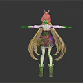 Anime Style Character With Pink Long Hair Horns White Top And Colorful Skirt Arms Outstretched