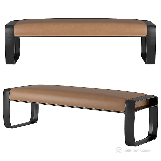 Modern Style Sofa Bench With Brown Cushion And Black Frame Design 3d model 