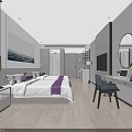 Modern Hotel Guest Room With King Bed Wooden Flooring TV And Sofa Chair