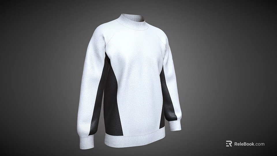 White High Neck Sweater With Black Contrast Panels And Modern Design 3d model 