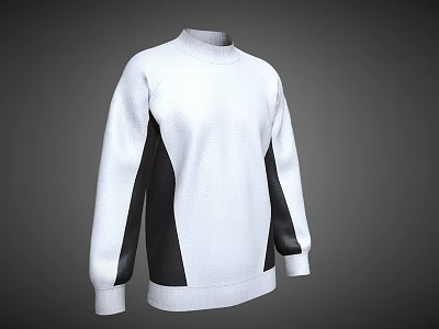 White High Neck Sweater With Black Contrast Panels And Modern Design 3d model