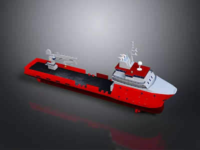 Red and White Ship Model With Deck Crane Antenna and Hull Structures 3d model