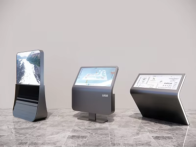 Public Facilities Featuring Black Interactive Information Kiosks Displaying Maps And Service Information On Marble Surface 3d model