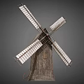 Traditional Agricultural Windmill Equipment With Wooden Structure And Four Metal Blades