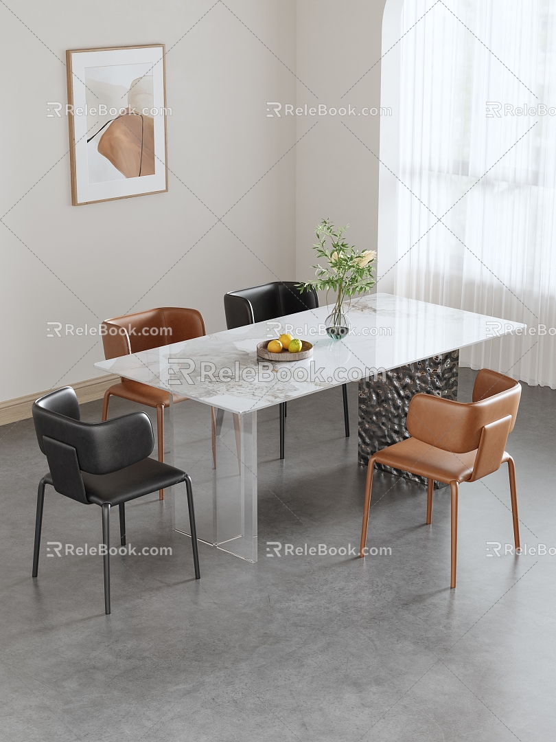 Living room dining table and chair combination model