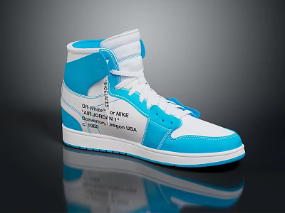 Blue And White High Top Sneakers With Text Details On Upper Design 3d model