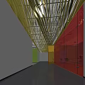 Modern Front Reception Desk Interior With Yellow Ceiling And Colored Glass Design