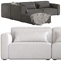 Modern Sectional Sofa in Gray and Beige with Pillows and Throw Blanket Design