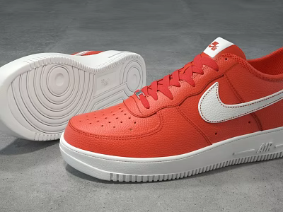 Red White Nike Air Force 1 Shoes With Leather Upper And Classic Design Sneakers 3d model