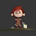 Cartoon Child With Red Hair Orange Purple Outfit Holding White Object On Green Yellow Ground