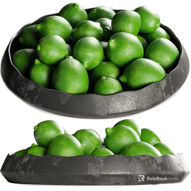 Fresh Ripe Green Limes in Black Bowl for Juicy Healthy Snacks 3d model 