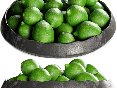 Fresh Ripe Green Limes in Black Bowl for Juicy Healthy Snacks 3d model