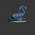 Blue Dragon Sculpture With Glowing Base And Decorative Eggs On Display Stand