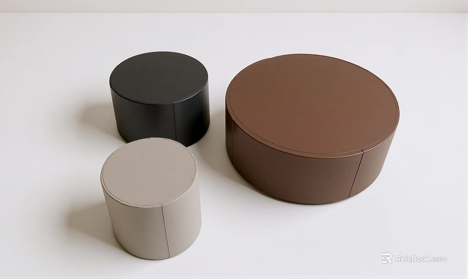 Modern Round Single Chairs in Black Brown and Beige Leather with Stitched Details 3d model 