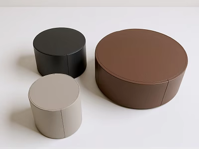 Modern Round Single Chairs in Black Brown and Beige Leather with Stitched Details 3d model