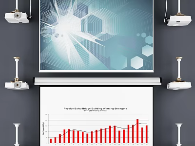 Projection Monitoring System With Multiple Projectors Projection Screen And Analytics Charts 3d model