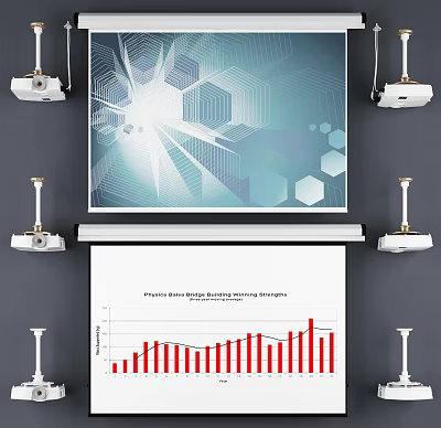 Projection Monitoring System With Multiple Projectors Projection Screen And Analytics Charts 3d model