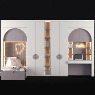 Children's bed background desk wardrobe combination 3d model