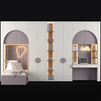 Children's bed background desk wardrobe combination 3d model