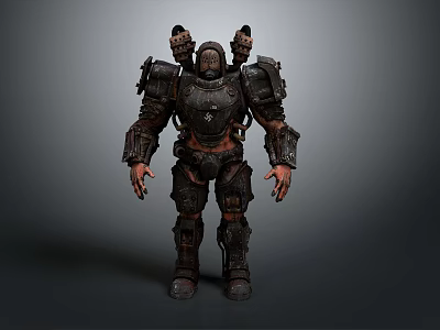 Armored Warrior Character In Heavy Battle Armor With Mechanical Shoulder And Helmet Design 3d model