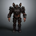 Armored Warrior Character In Heavy Battle Armor With Mechanical Shoulder And Helmet Design