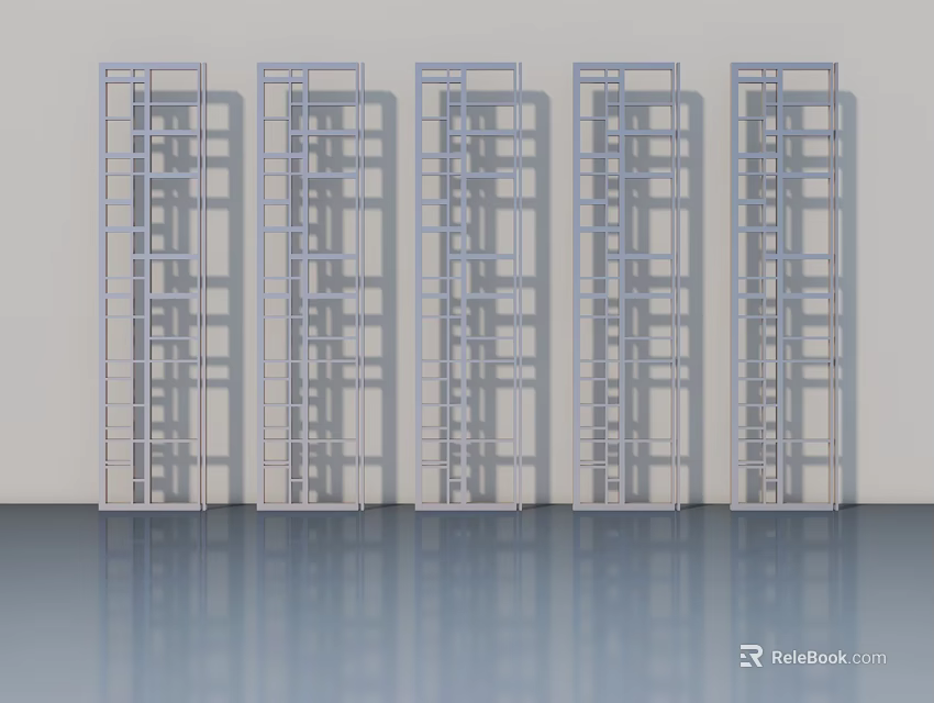 Multiple Modern Swing Doors With Metal Frame And Grid Pattern Design 3d model