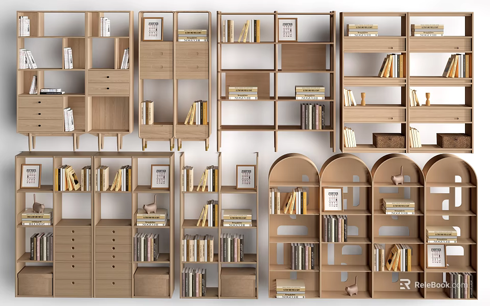 Versatile Wooden Storage Shelving Units Featuring Open Shelves Closed Cabinets And Book Storage 3d model 