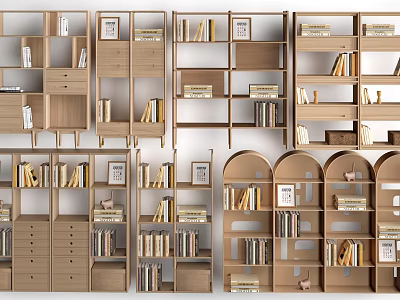Versatile Wooden Storage Shelving Units Featuring Open Shelves Closed Cabinets And Book Storage 3d model