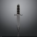 Decorative Dagger Weapon with Silver Blade and Intricate Carved Hilt Design