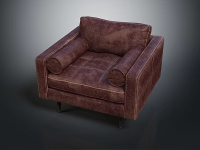 Brown Upholstered Single Seater Sofa With Cylindrical Armrests And Slim Metal Legs 3d model