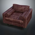Brown Upholstered Single Seater Sofa With Cylindrical Armrests And Slim Metal Legs
