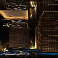 Modern Luxury Clubhouse Interior With Starry Ceiling Wooden Grille And Water Feature Lighting