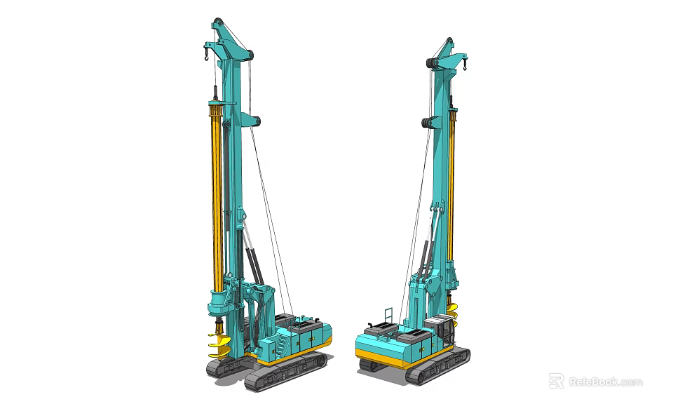 Blue And Yellow Industrial Drilling Rigs With Tracked Chassis And High Column Structure 3d model 