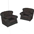 Classic Leather Single Seater Sofa with Tufted Back and Stitched Armrest Details 3d model