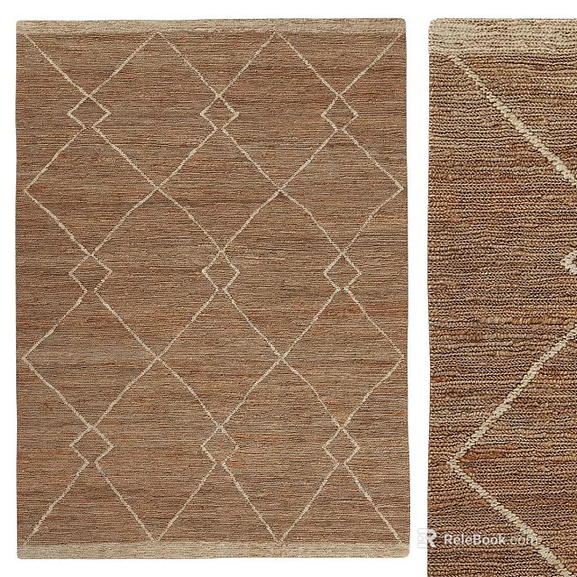 Classic Brown Square Rug With Diamond Pattern And Woven Geometric Design 3d model