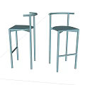 Two Modern Blue Bar Stools with Simple Metal Frame Design 3d model