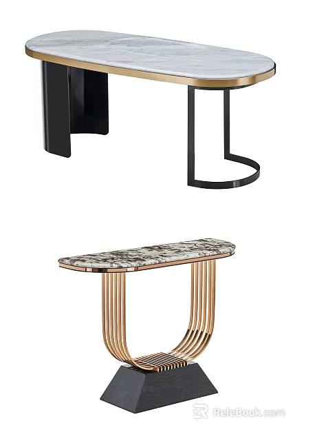 Elegant Modern Console Table With Marble Top And Gold Metal Legs Design 3d model 