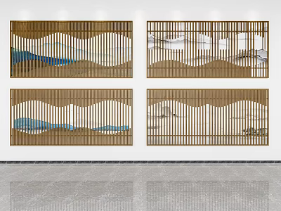 Modern Interior Wooden Slat Feature Wall With Wavy Design And Landscape Patterns 3d model