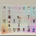 Transparent Rainbow Colored Action Figure Display Cabinet Showcasing Various Collectible Figurines On Striped Background