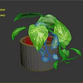 Lush Indoor Variegated Pothos Plant In Gray Pot With Green Yellow Leaves