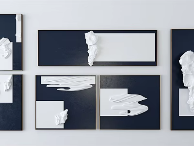Modern Black and White Wall Decor with 3D Abstract Sculptural Elements 3d model