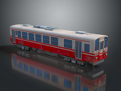 Red And White Modern Train Car With Multiple Windows And Reflection Effect 3d model
