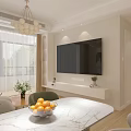 Modern Living and Dining Room Interior With White Chandelier Decorative Paintings and Sofa