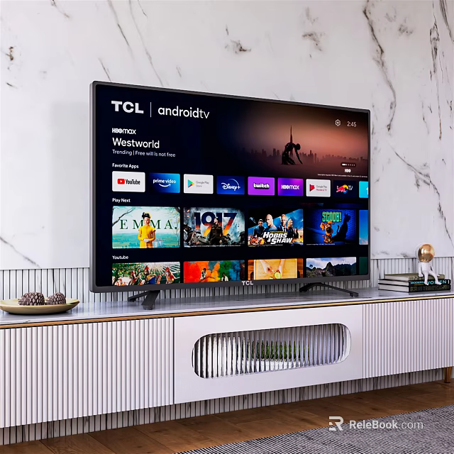 TCL Android TV With Streaming Apps On Modern Living Room TV Stand 3d model 