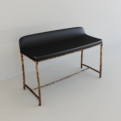 Elegant Modern Sofa Bench With Black Leather Seat And Golden Textured Metal Frame 3d model