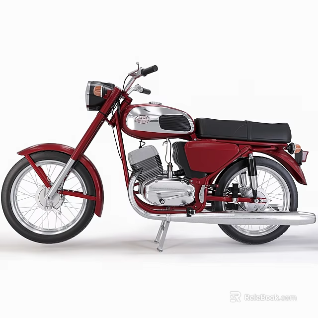 Vintage Red Motorcycle Featuring Black Seat Silver Engine And White Wheels 3d model