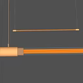 Long Linear Pendant Light With Golden Metallic Base Illuminated Tube Hanging In Modern Gray Interior