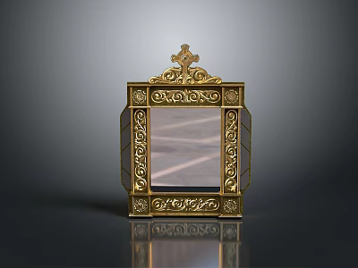 Ornate Golden Framed Decorative Daily Life Item With Cross Decoration And Textured Panel 3d model