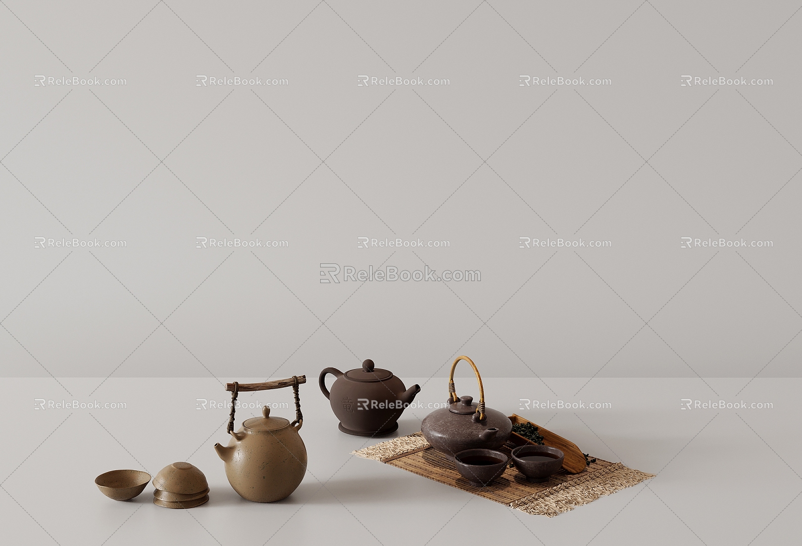 Chinese Tea Set Teapot Purple Sand Pot Ceramic Appliance Tea Cup 3d model